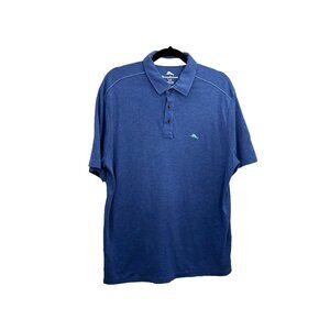 Tommy Bahama Mens Short Sleeve Blue Polo Shirt Marlin Logo Size L Cotton Blend